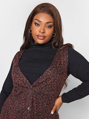 Yours Curve Red Button Down Pinafore Dress - Image 4 of 4