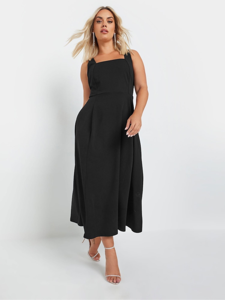 Yours Curve Black Pinafore Square Neck Midaxi Dress - Image 2 of 5