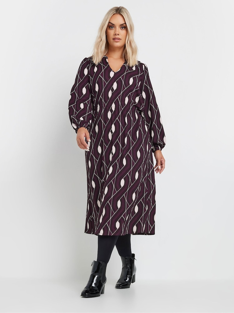 Yours Curve Red Long Sleeve Printed Dress - Image 2 of 5
