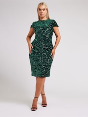 Yours Curve Green London Sequin Velvet Shift Dress - Image 1 of 5