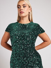 Yours Curve Green London Sequin Velvet Shift Dress - Image 4 of 5