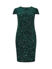 Yours Curve Green London Sequin Velvet Shift Dress - Image 5 of 5