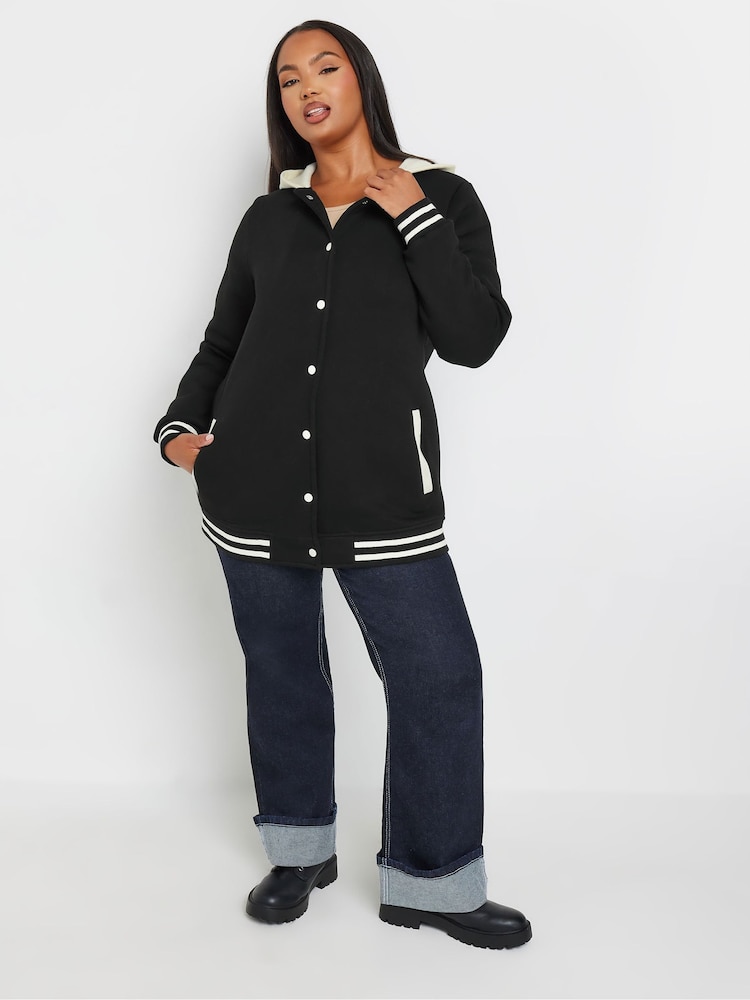 Yours Curve Black Button Front Hoodie Jacket - Image 2 of 5