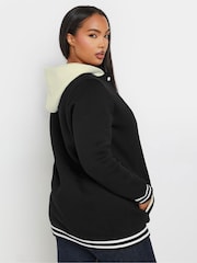 Yours Curve Black Button Front Hoodie Jacket - Image 3 of 5