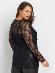 Yours Curve Black Limited Lace Tie Front Top - Image 3 of 9