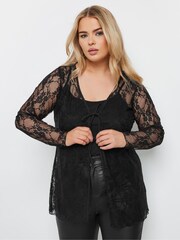 Yours Curve Black Limited Lace Tie Front Top - Image 6 of 9