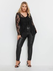 Yours Curve Black Limited Lace Tie Front Top - Image 7 of 9
