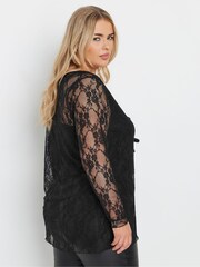 Yours Curve Black Limited Lace Tie Front Top - Image 8 of 9
