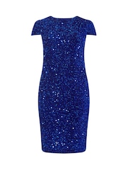 Yours Curve Blue London Sequin Velvet Shift Dress - Image 5 of 5