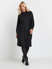Yours Curve Black Plain Textured Dress - Image 1 of 5