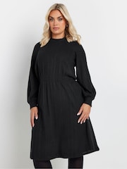 Yours Curve Black Plain Textured Dress - Image 2 of 5
