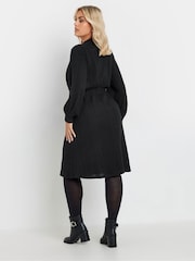 Yours Curve Black Plain Textured Dress - Image 3 of 5