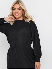 Yours Curve Black Plain Textured Dress - Image 4 of 5