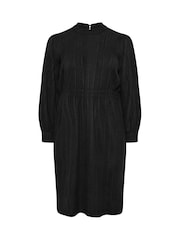 Yours Curve Black Plain Textured Dress - Image 5 of 5