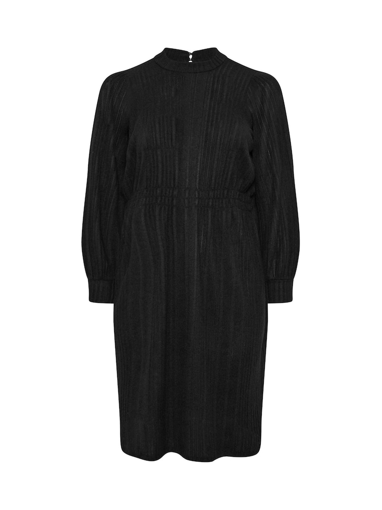 Yours Curve Black Plain Textured Dress - Image 5 of 5