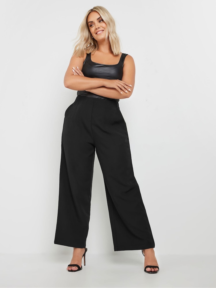 Yours Curve Black Darted Waist Wide Leg Trousers - Image 2 of 5