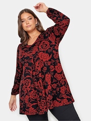Yours Curve Black Pleated Front Top - Image 1 of 4