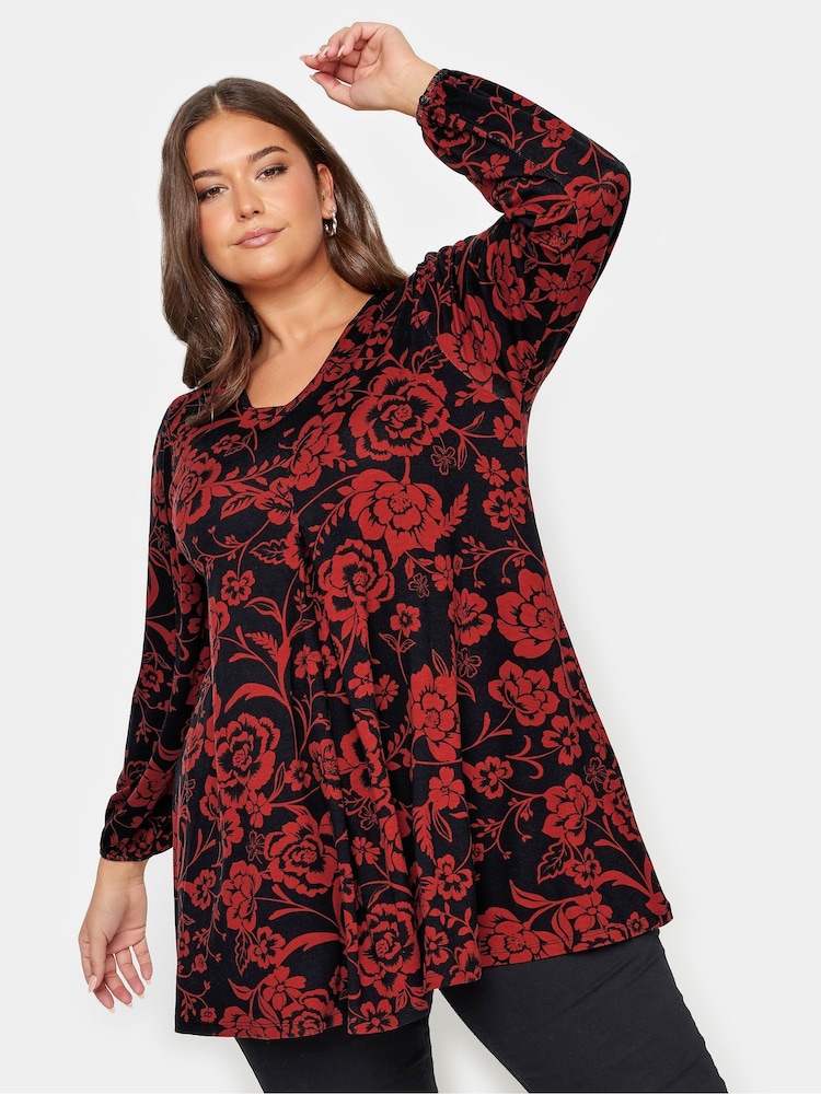 Yours Curve Black Pleated Front Top - Image 1 of 4