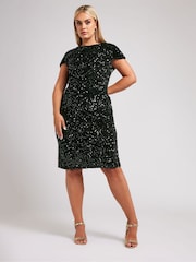Yours Curve Black London Sequin Velvet Shift Dress - Image 2 of 5