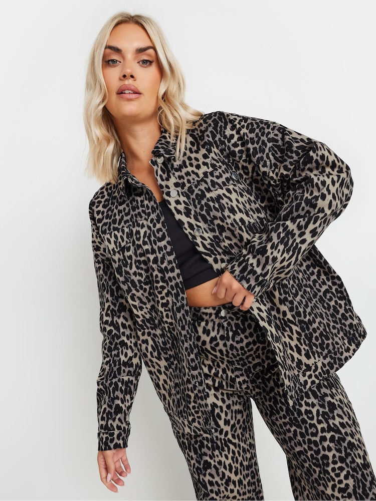 Yours Curve Natural Leopard Print Twill 100% Cotton Jacket - Image 1 of 6