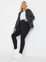 Yours Curve Black AVA Jeans With Zip Hem - Image 2 of 6