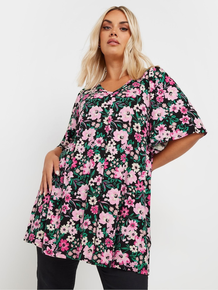 Yours Curve Black Angel Sleeve Top - Image 1 of 5