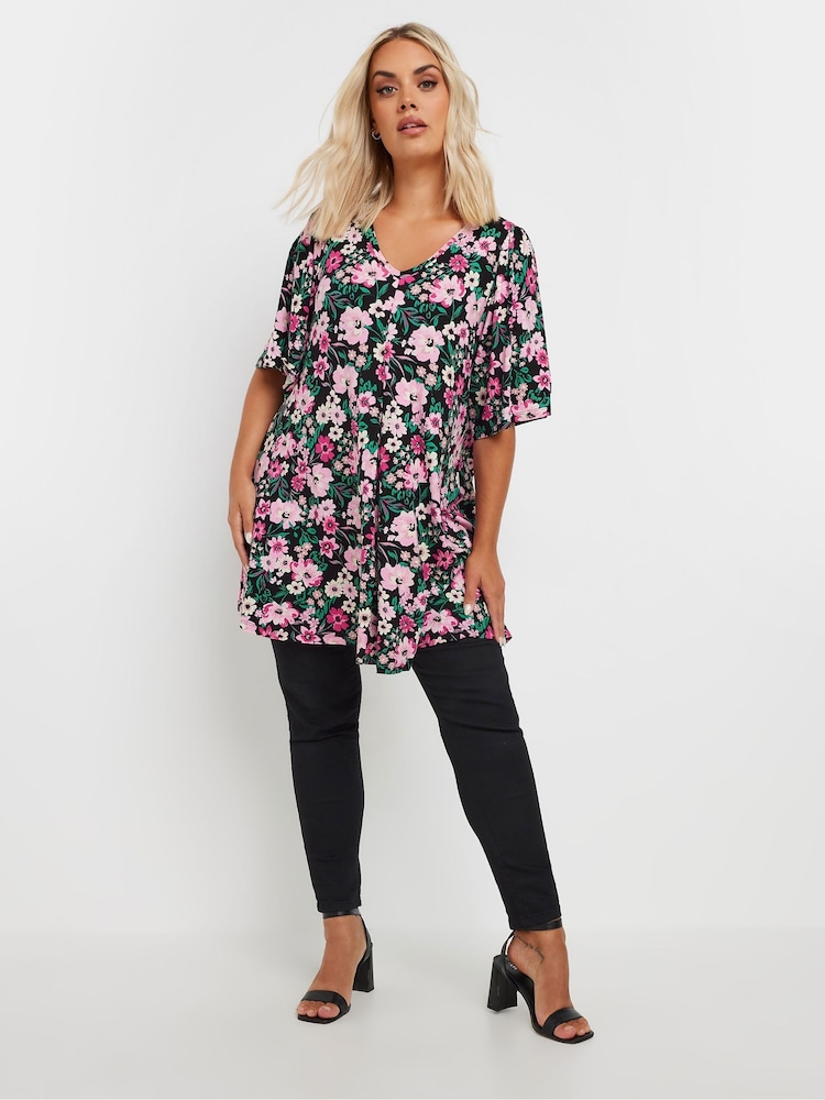 Yours Curve Black Angel Sleeve Top - Image 2 of 5