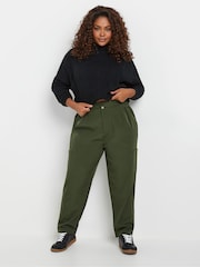 Yours Curve Green Paperbag Waist Cargo Pocket Trousers - Image 2 of 5