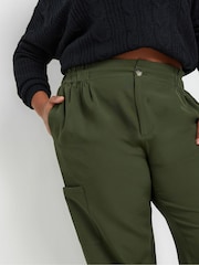 Yours Curve Green Paperbag Waist Cargo Pocket Trousers - Image 4 of 5