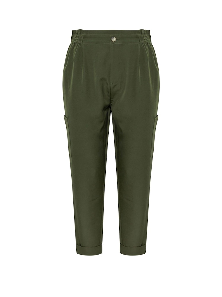 Yours Curve Green Paperbag Waist Cargo Pocket Trousers - Image 5 of 5