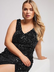 Yours Curve Black Sequin Velvet Maxi Slip Dress - Image 2 of 5