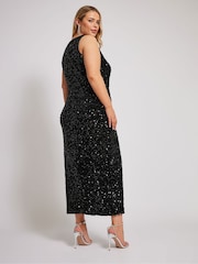 Yours Curve Black Sequin Velvet Maxi Slip Dress - Image 4 of 5