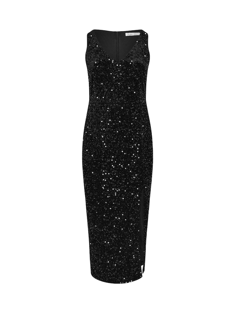 Yours Curve Black Sequin Velvet Maxi Slip Dress - Image 5 of 5