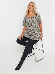 Yours Curve Natural Leopard Printed T-Shirt - Image 2 of 5