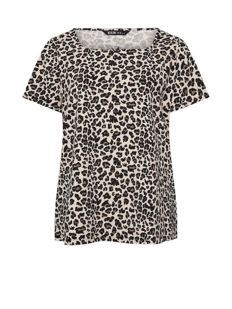 Yours Curve Natural Leopard Printed T-Shirt - Image 5 of 5