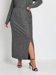 Yours Curve Silver Heat Seal Side Split Skirt - Image 1 of 5