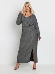 Yours Curve Silver Heat Seal Side Split Skirt - Image 2 of 5