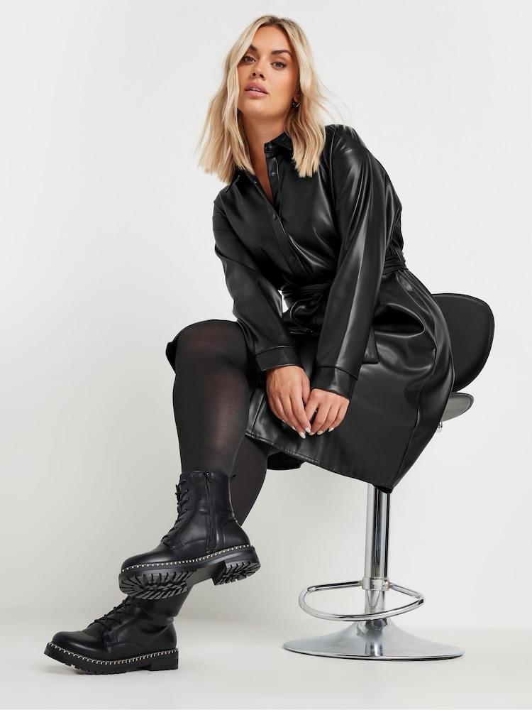 Yours Curve Black Limited PU Shirt Dress - Image 2 of 6