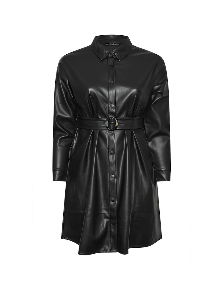 Yours Curve Black Limited PU Shirt Dress - Image 6 of 6 Yours Curve Black Limited PU Shirt Dress - Image 6 of 6