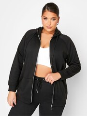 Yours Curve Black Black Zip Up Hoodie - Image 1 of 5