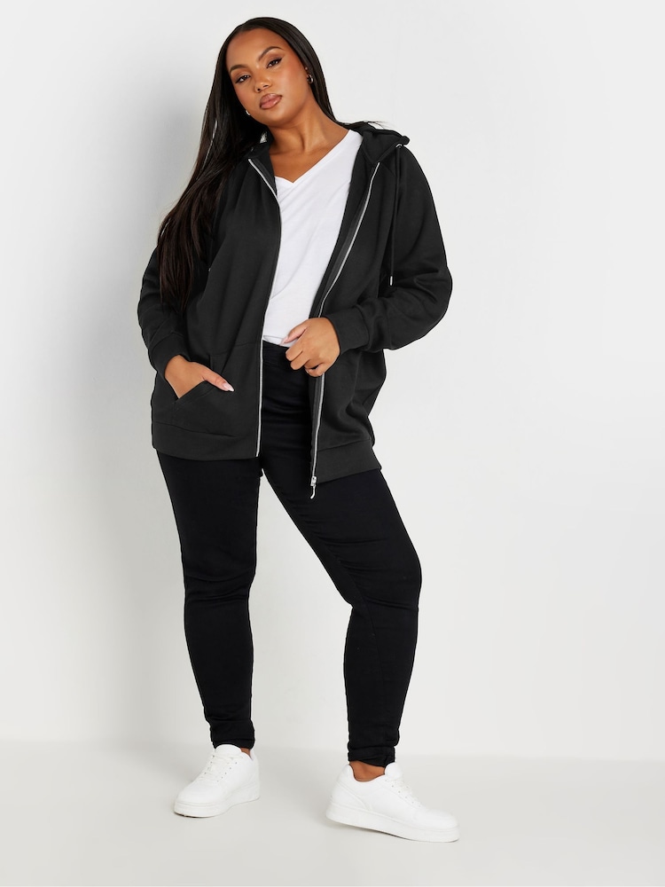 Yours Curve Black Black Zip Up Hoodie - Image 5 of 5