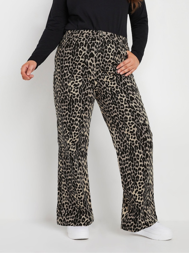 Yours Curve Brown Wide Leg Leopard Jeans - Image 2 of 7