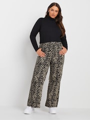 Yours Curve Brown Wide Leg Leopard Jeans - Image 5 of 7