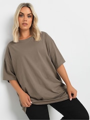 Yours Curve Brown 100% Cotton Core Basic Longline T-Shirt - Image 1 of 5