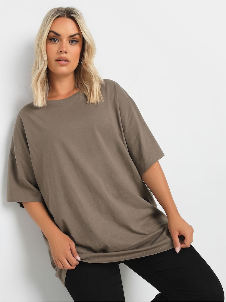 Yours Curve Brown 100% Cotton Core Basic Longline T-Shirt - Image 1 of 5