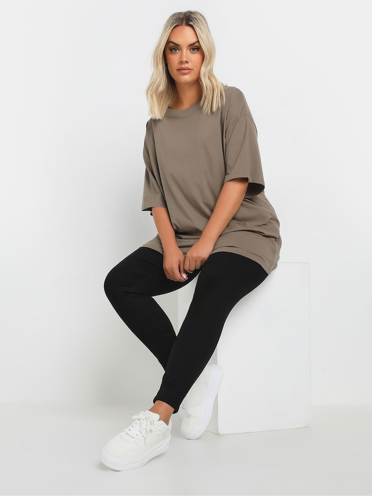 Yours Curve Brown 100% Cotton Core Basic Longline T-Shirt - Image 2 of 5