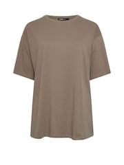 Yours Curve Brown 100% Cotton Core Basic Longline T-Shirt - Image 5 of 5