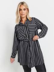 Yours Curve Grey Stripe Utility Tunic Shirt - Image 1 of 5