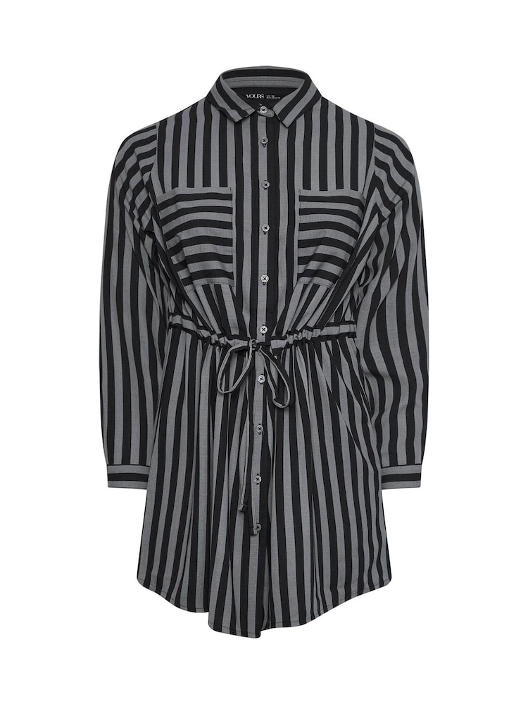 Yours Curve Grey Stripe Utility Tunic Shirt - Image 5 of 5