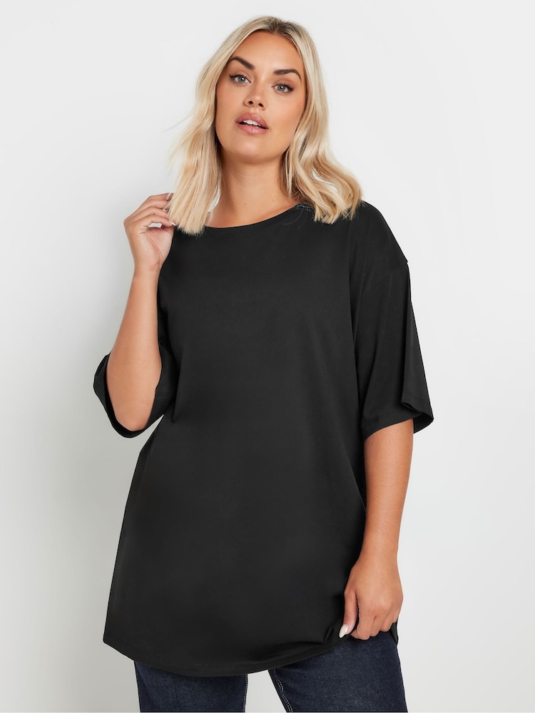 Yours Curve Black 100% Cotton Core Basic Longline T-Shirt - Image 1 of 5